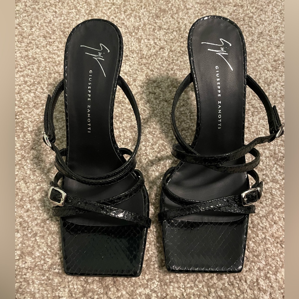 Giuseppe Zanotti Square Toe Crisnero Black Sandal Heels, Size 5